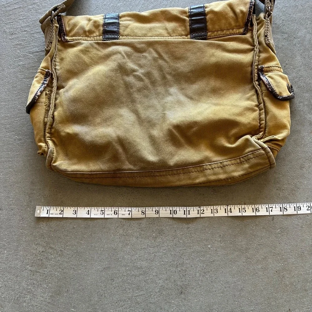 Vintage Y2K Aeropostale Canvas Messenger Bag Tan Brown Leather Shoulder Bag